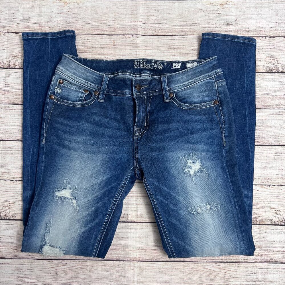 Miss Me Signature Skinny Distressed Jeans | Size 27 |‎ Medium Wash Ripped